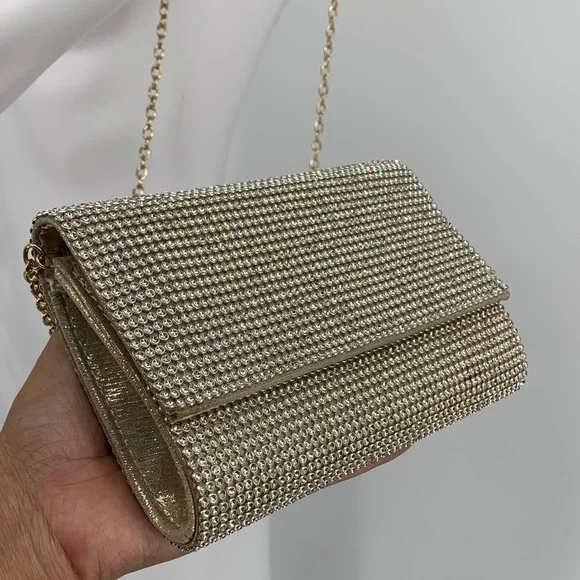 Chic NYE New Years Eve party fancy vintage Gold Chain Crossbody Bag purse used - Picture 4 of 17